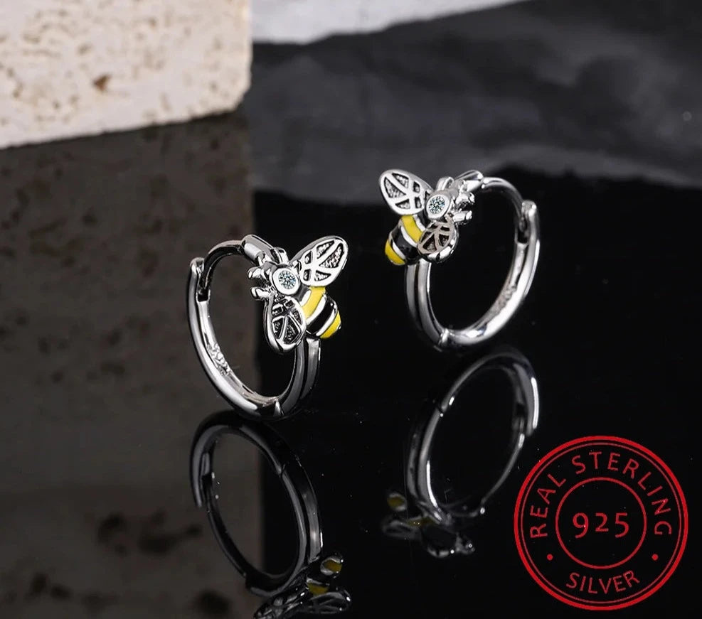 Buzz-Worthy Beauty: 925 Sterling Silver Honey Bee Hoop Earrings for Girls, Teens, and Women!