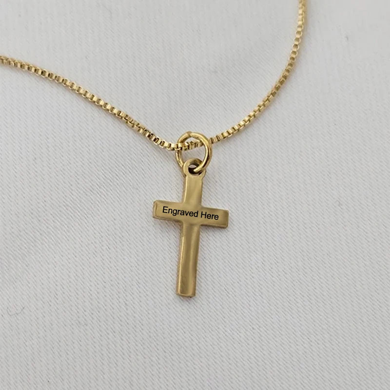 Personalised Gold Plated Cross Necklace for Kids – Custom Engraved Name Necklace for Boys & Girls | Christening, Baptism & Communion Gift.