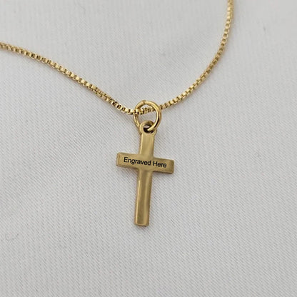 Personalised Gold Plated Cross Necklace for Kids – Custom Engraved Name Necklace for Boys & Girls | Christening, Baptism & Communion Gift.