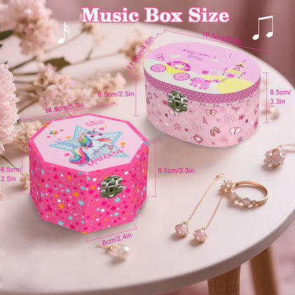 Girl’s Musical Jewellery Box – Octagonal & Elliptical Hand-Cranked Music Box with Mirror | Rings, Necklaces, Earrings Storage Organizer!