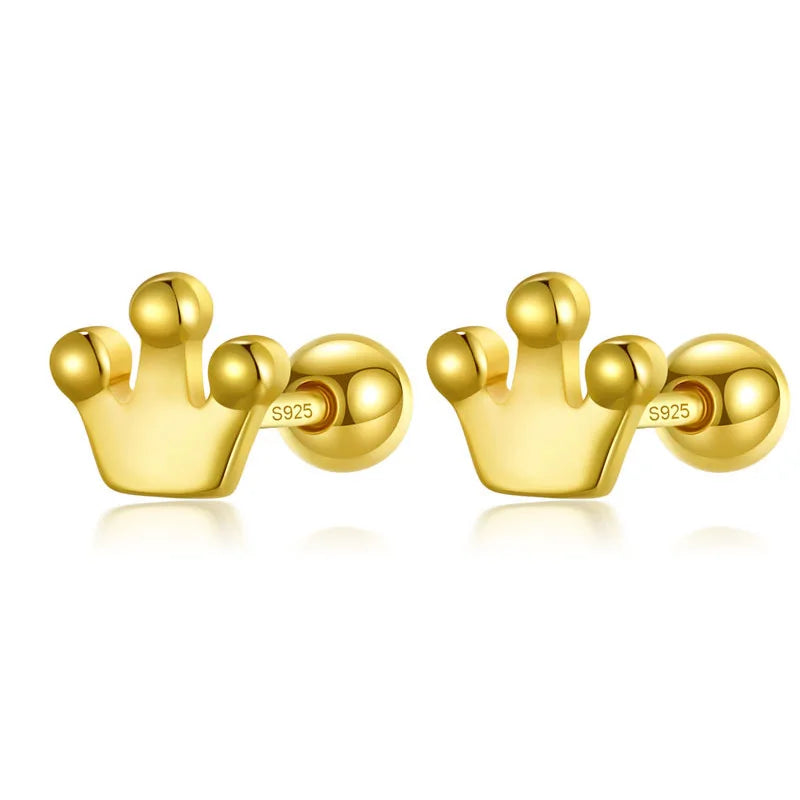 925 Sterling Silver Crown Stud Earrings 👑 | Screw Back Hypoallergenic Fine Jewelry for Girls & Women – Royal Style, Everyday Comfort!