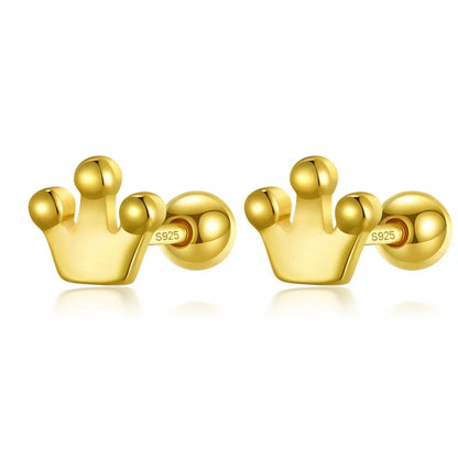 925 Sterling Silver Crown Stud Earrings 👑 | Screw Back Hypoallergenic Fine Jewelry for Girls & Women – Royal Style, Everyday Comfort!