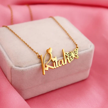 Personalised Name Necklace with Birth Month Butterfly | Custom Stainless Steel Choker | BFF Jewellery Gift!