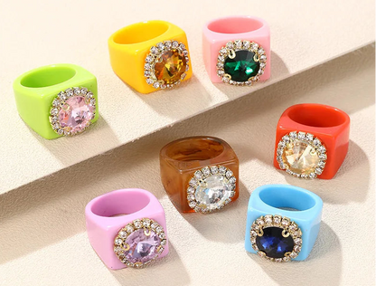 Trendy Big Rhinestone Acrylic Rings for Girls – Handmade Geometric Square Punk Finger Rings | Party Jewellery for Teens & Women!