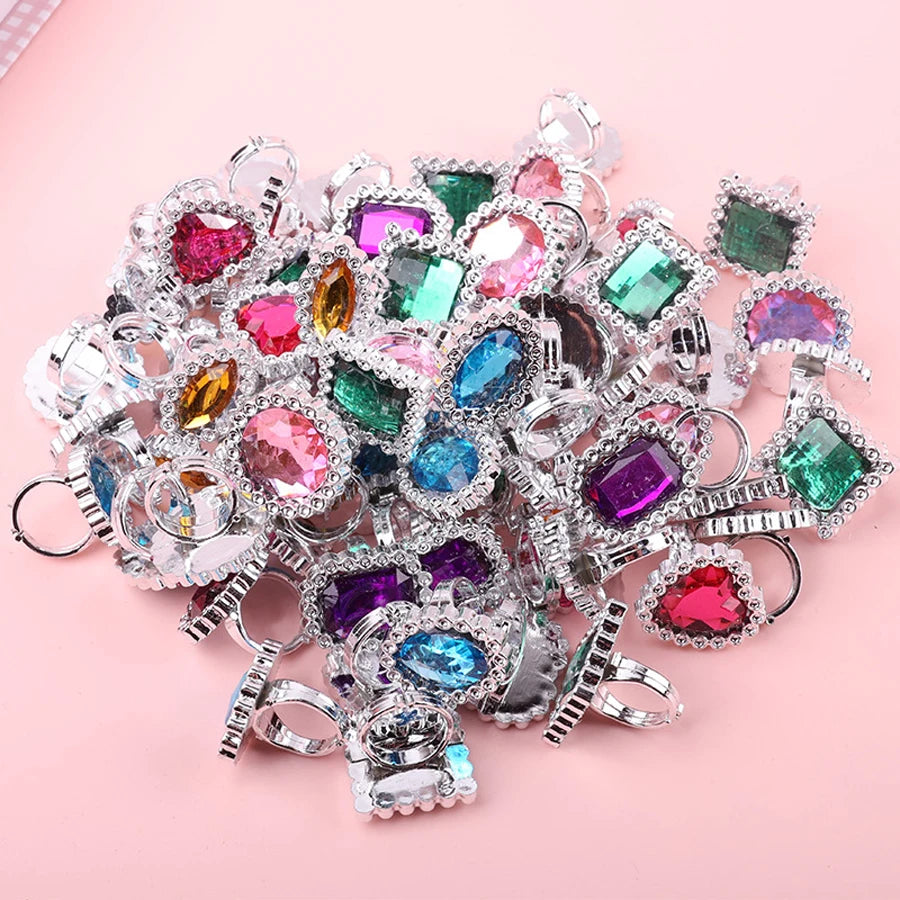 Colourful Rhinestone & Gemstone Adjustable Ring for Kids | Sparkly Dress-Up & Role-Play Jewellery | Girls Pretend Ring!