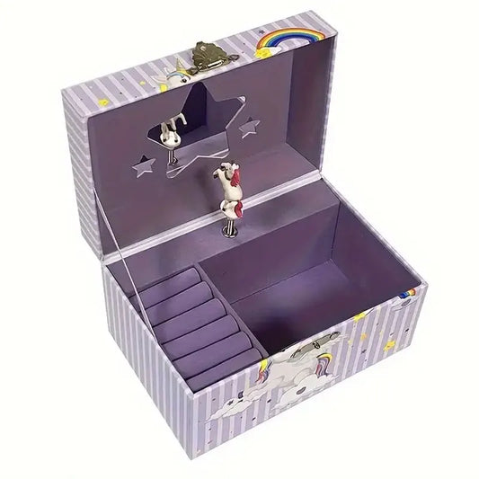 Unicorn Musical Jewellery Box with Mirror | Hand-Cranked Spinning Unicorn, Kids Jewellery Storage Gift!