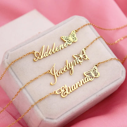 Personalised Name Necklace with Birth Month Butterfly | Custom Stainless Steel Choker | BFF Jewellery Gift!