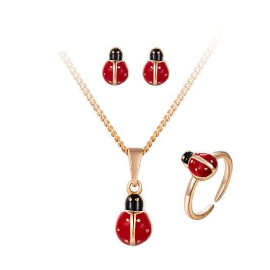 Ladybug Baby Jewellery Set – Earrings, Pendant Necklace & Ring | Adorable Kids Fashion Jewellery Gift for Girls & Toddlers!