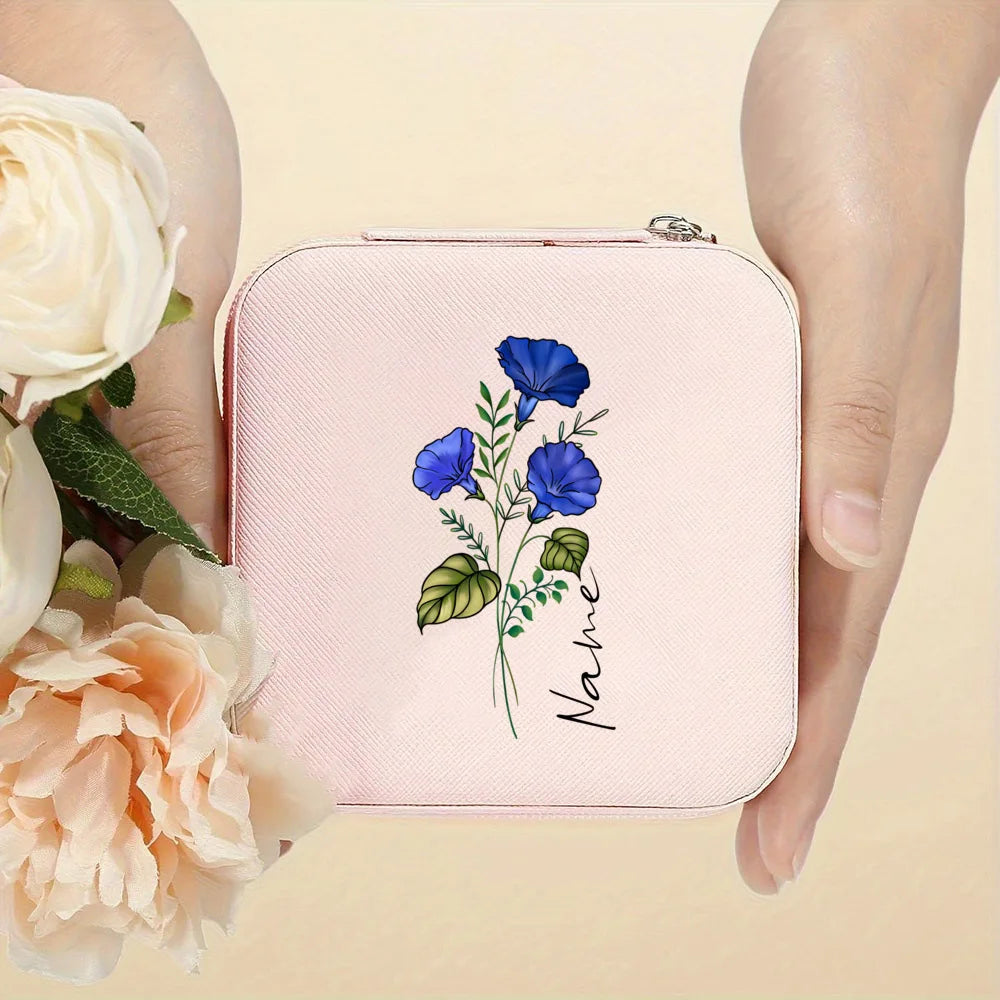 Personalised Birth Flower Jewellery Box with Name | Travel Jewellery Organiser | Birthday Gift for Girls & Women!