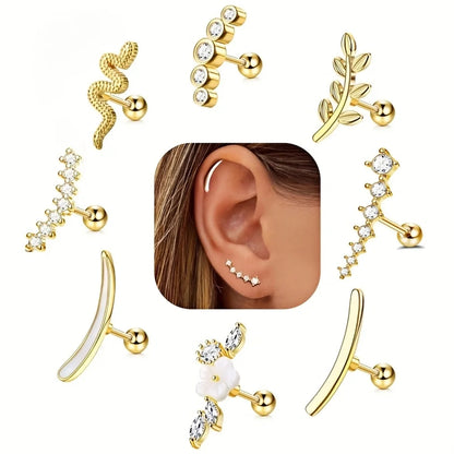 ✨ 4/6/8Pcs Screw Back Stud Earrings – Cubic Zirconia Piercing Jewelry | Hypoallergenic & Secure 💎