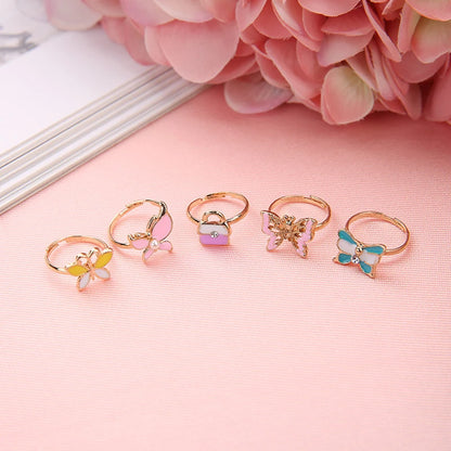 12PCS Cartoon Crystal Animal Adjustable Kids Rings – Fun Open Finger Jewellery Set for Girls’ Birthday Party Gift in Gift Box