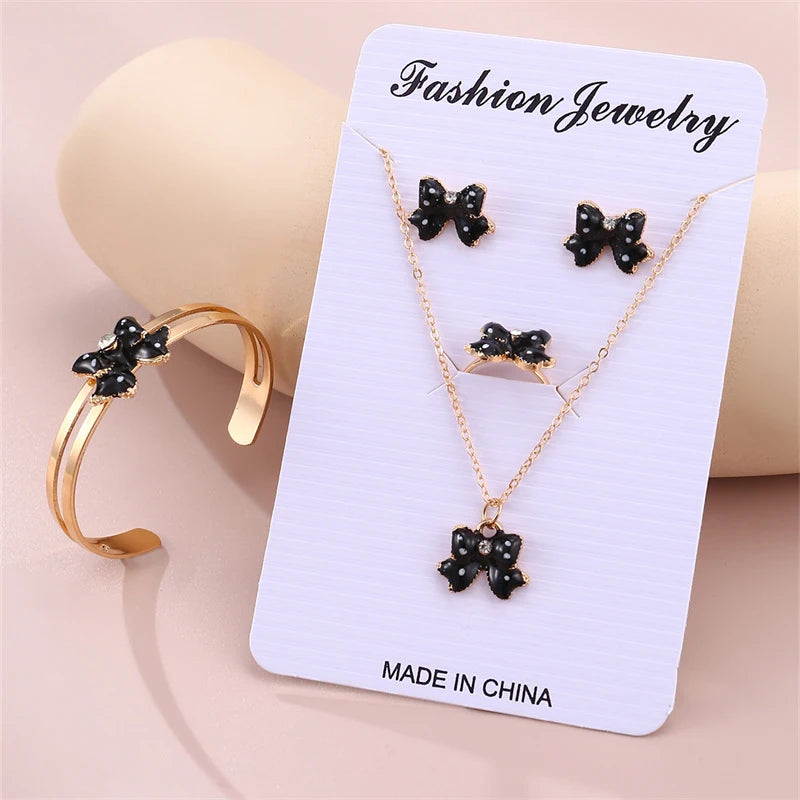 5-Piece Bow Jewellery Set for Girls | Necklace, Bracelet, Ring & Earrings | Cute Minimalist Kids Jewellery Gift!