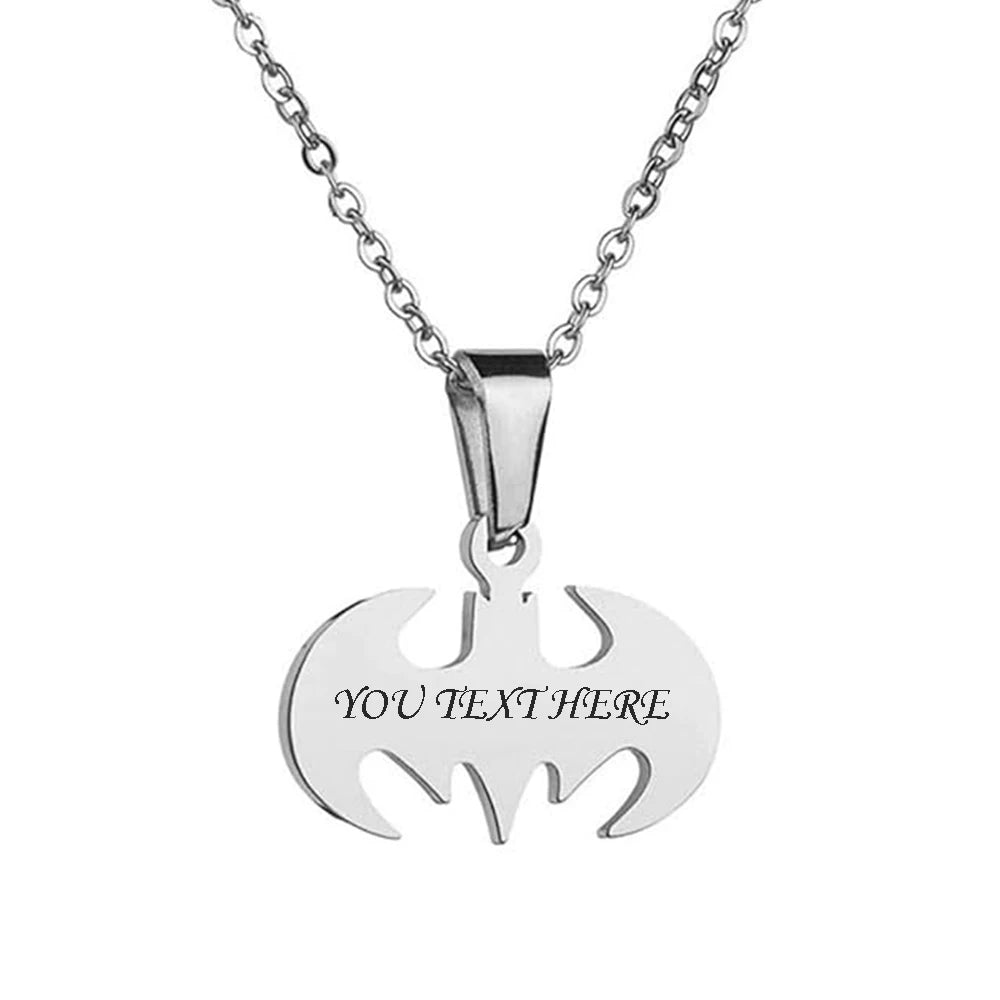 Smooth Customisable Stainless Steel Bat Pendant Necklace for Boys, Teens & Men – Super Hero Fans Jewellery Gift!