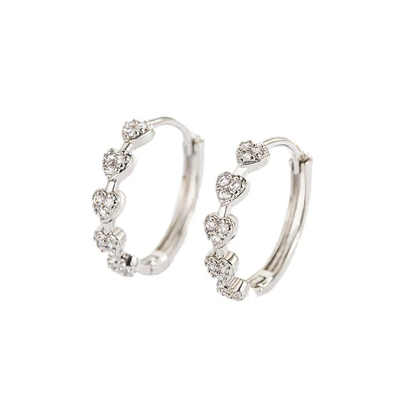 Heartfelt Sparkle: Cute Heart and Sparkling Zirconia Silver Hoop Earrings - Radiant Accessories for Girls, Teens, and Women!