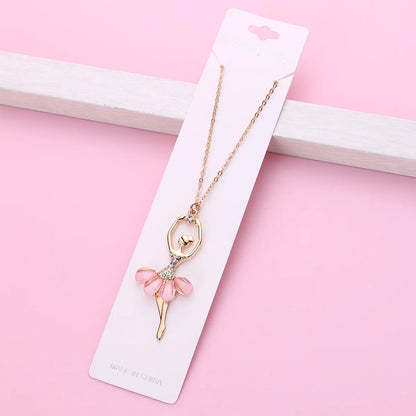 Pink Ballet Girl Pendant Necklace – Delicate Versatile Chain, Simple Elegant Jewellery Gift for Girls