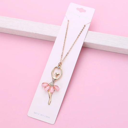 Pink Ballet Girl Pendant Necklace – Delicate Versatile Chain, Simple Elegant Jewellery Gift for Girls