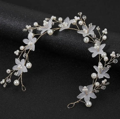 Girls Crystal Baptism Headband – Pearl Beaded Flower Confirmation Hair Band, Elegant Flower Girl Headpiece & Special Occasion Hair Jewellery