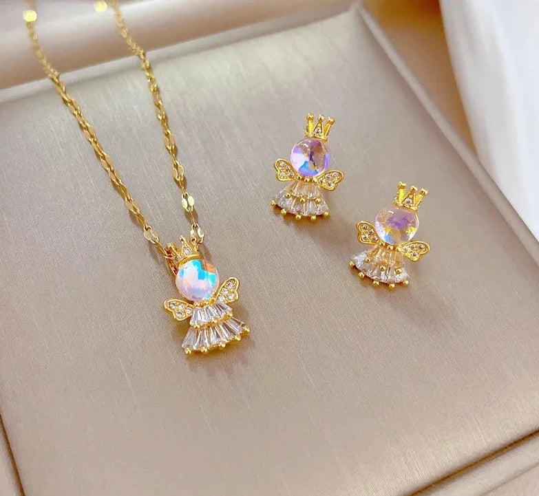 Angelic Elegance: Crowned Angel Jewelry Set for Girls! - Kids Jewellery Shop