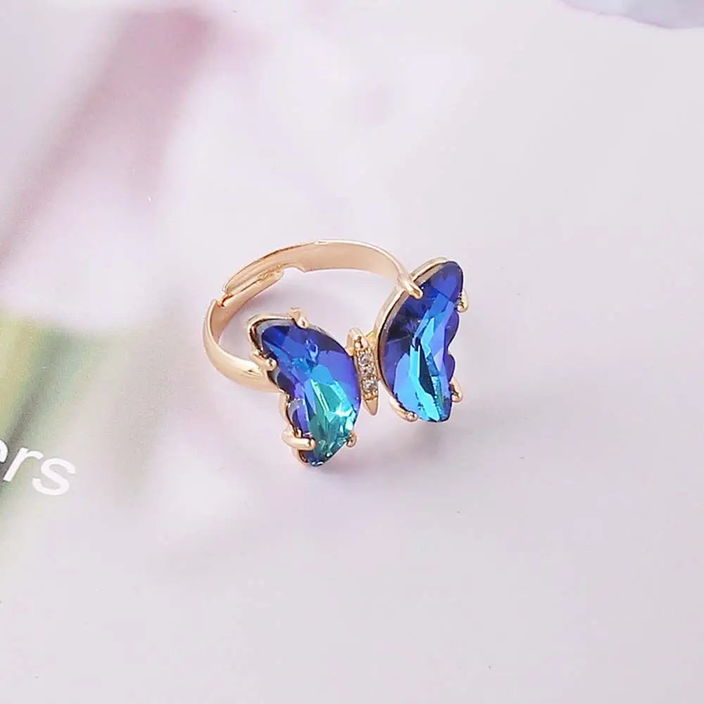 Crystal Butterfly Open Ring for Girls – Adjustable Fashion Finger Ring, Cute Sparkling Jewellery Accessory!