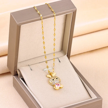 Sparkling 18k Gold Plated CZ Studded Rabbit Pendant Necklace - A Glamorous Delight for Girls, Teens, and Women! - Kids Jewellery Shop