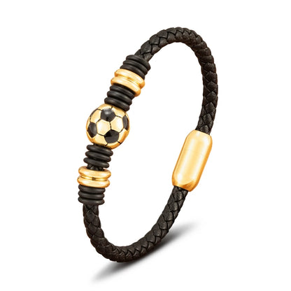 Score Big with Our Hand-Woven Leather Football Bracelet for Boys!