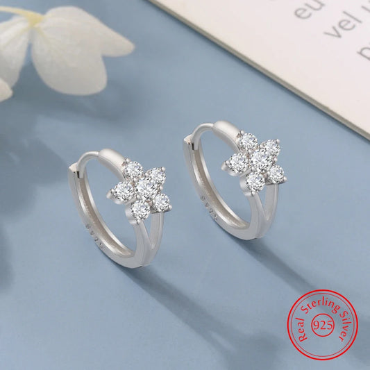 925 Sterling Silver Crystal Zircon Flower Hoop Earrings for Girls | Elegant Kids Jewellery Gift