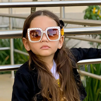 🌈 Sparkling Princess Kids Sunglasses – Oversized Rhinestone Shades with UV400 Protection | Colorful Square Sunglasses for Girls!