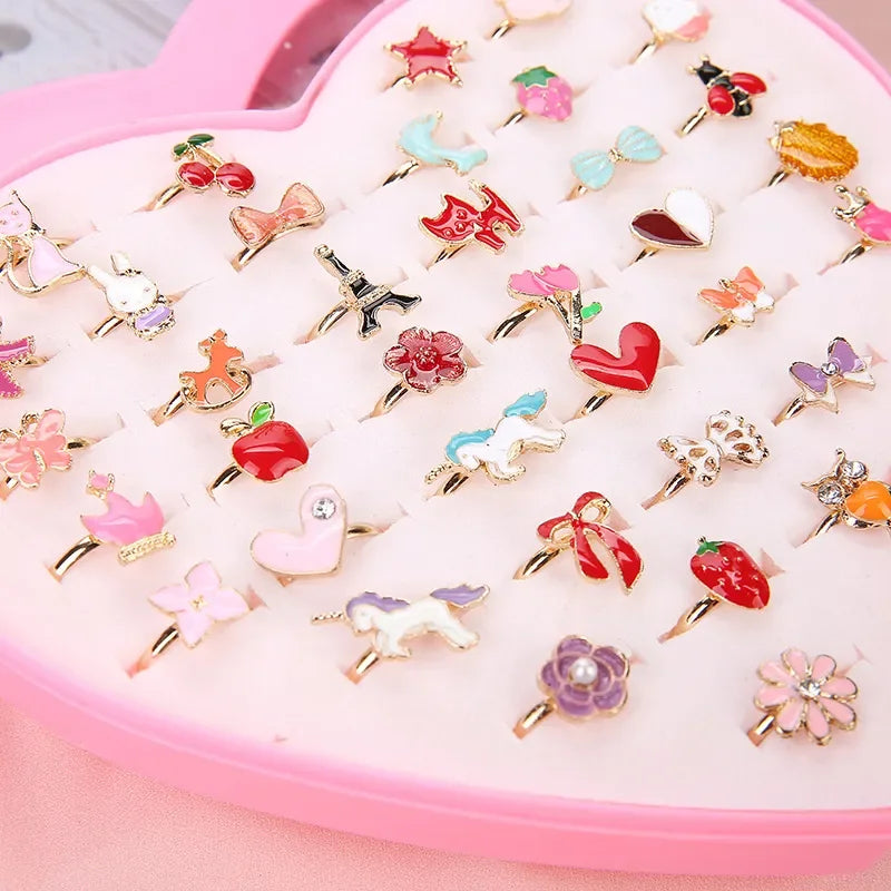 Cute Adornments: 12/36pcs Adjustable Girls' Crystal Rings - Whimsical Fun for the Perfect Birthday Gift! - Kids Jewellery Shop