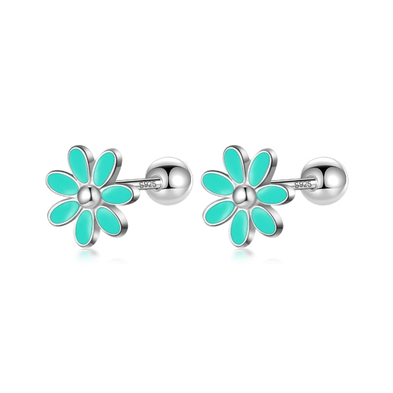 Blooms of Elegance: Real 925 Sterling Silver Sweet Glaze Flower Screw Stud Earrings - Fine Jewelry for Girls, Teens, and Women! - Kids Jewellery Shop