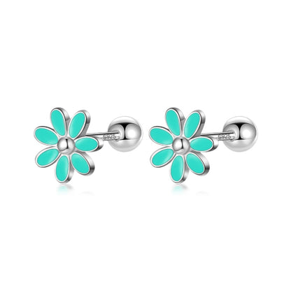 Blooms of Elegance: Real 925 Sterling Silver Sweet Glaze Flower Screw Stud Earrings - Fine Jewelry for Girls, Teens, and Women! - Kids Jewellery Shop