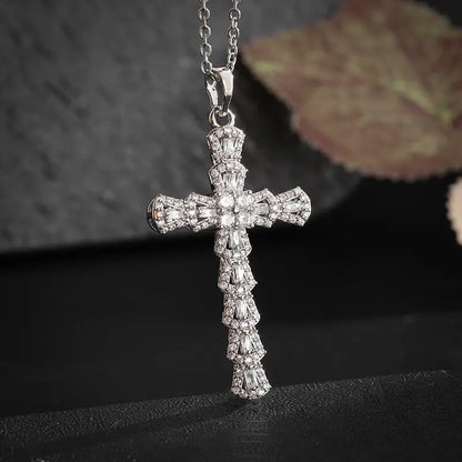 Exquisite Zircon Cross Pendant Necklace - Girls Fashion Temperament Jewelry Gift!