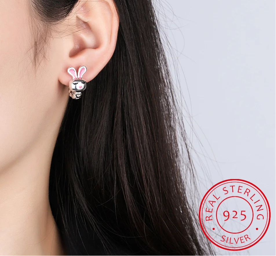 Baby Princess 925 Sterling Silver Heart & Rabbit Hoop Earrings – Cute Huggie Ear Buckles for Girls, Teens & Women!