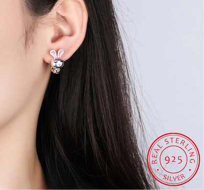 Baby Princess 925 Sterling Silver Heart & Rabbit Hoop Earrings – Cute Huggie Ear Buckles for Girls, Teens & Women!