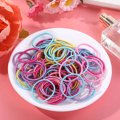 100Pcs Girls Elastic Hair Bands | 3cm Basic Rubber Hair Ties | Kids Ponytail Bands & Everyday Hair Accessories!