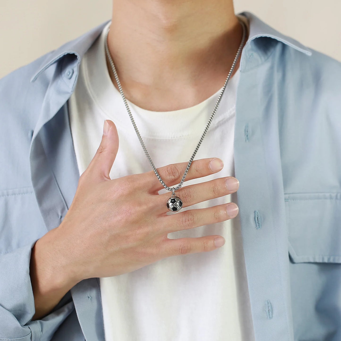 Solid Stainless Steel 3D Football Pendant Necklace for Boys | Soccer Sports Jewellery Birthday Gift!