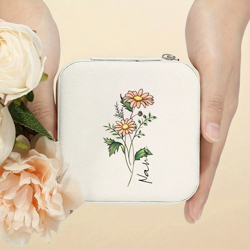 Personalised Birth Flower Jewellery Box with Name | Travel Jewellery Organiser | Birthday Gift for Girls & Women!