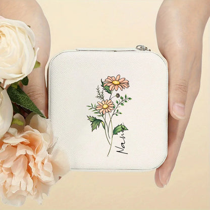 Personalised Birth Flower Jewellery Box with Name | Travel Jewellery Organiser | Birthday Gift for Girls & Women!