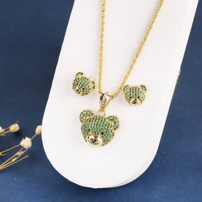 ✨ 3pcs Sparkling Bear Jewelry Set for Girls – Cubic Zirconia Necklace, Earrings & Ring | Cute Accessories for Kids & Teens!