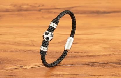 Score Big with Our Hand-Woven Leather Football Bracelet for Boys!