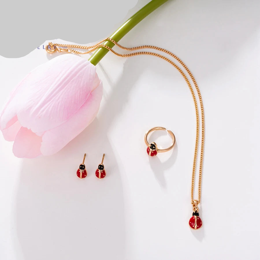 Ladybug Baby Jewellery Set – Earrings, Pendant Necklace & Ring | Adorable Kids Fashion Jewellery Gift for Girls & Toddlers!