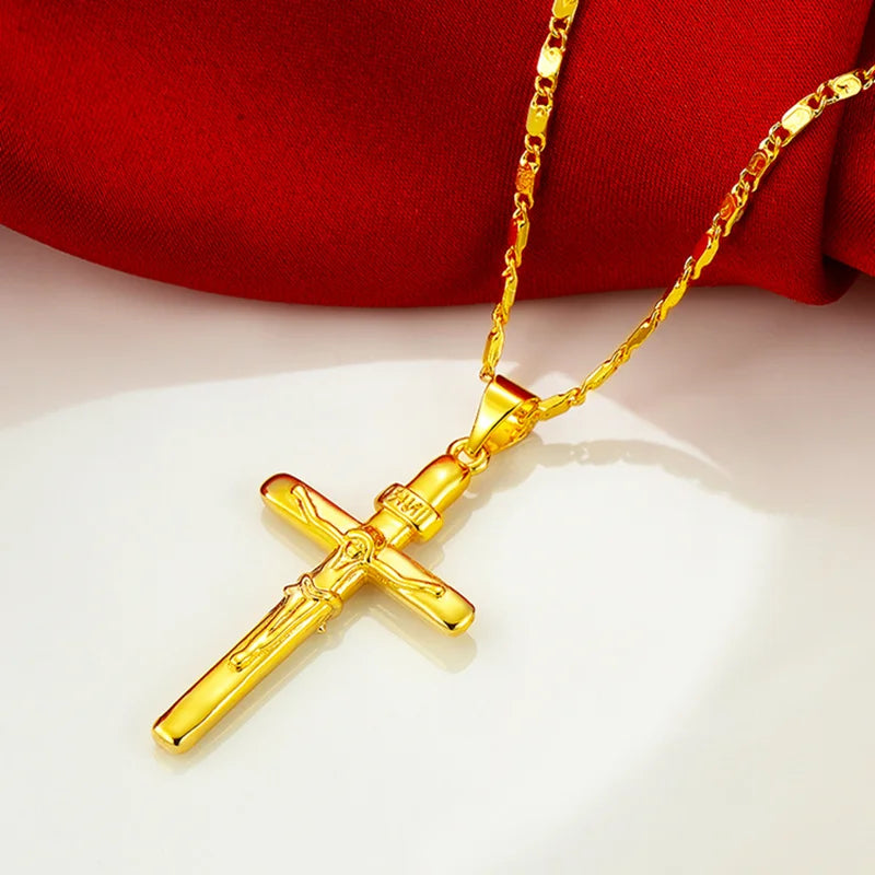 24K Gold Plated Cross Pendant Necklace for Girls & Boys | Religious Baptism & Confirmation Jewellery Gift!
