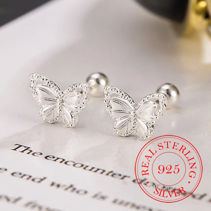 Real 925 Sterling Silver Butterfly Earrings 🦋 | Crystal Screw Studs – Elegant Gift for Girls & Women.