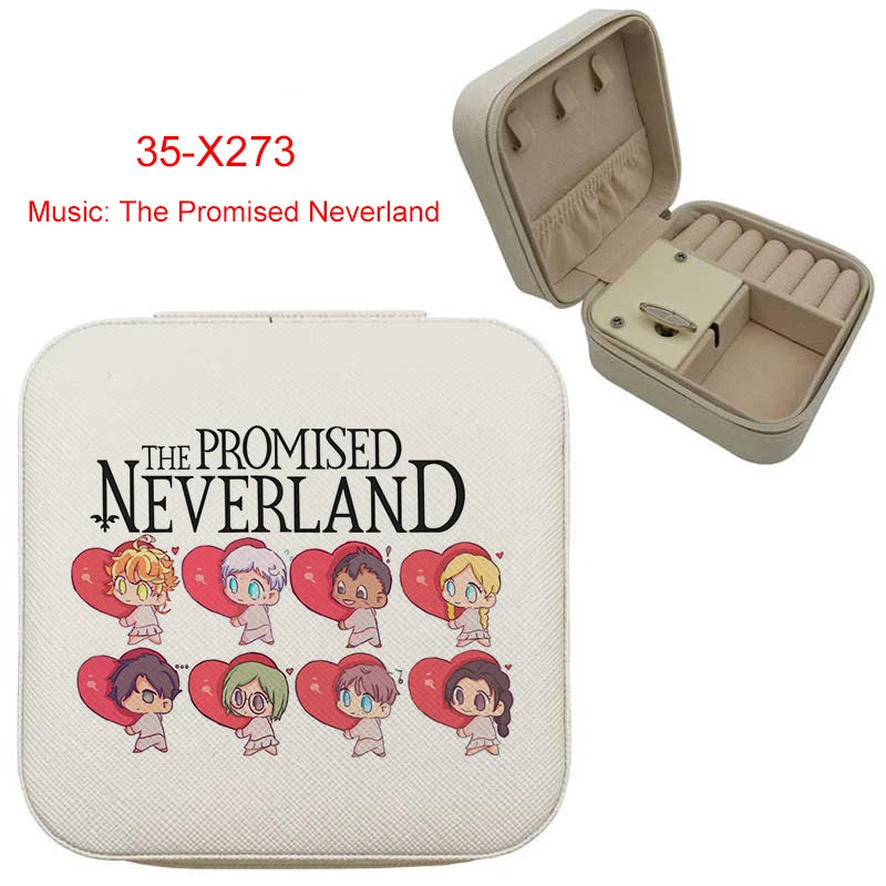 Anime Musical Jewellery Box | The Promised Neverland Music Box | White Leather Travel Jewellery Case | Cute Gift!