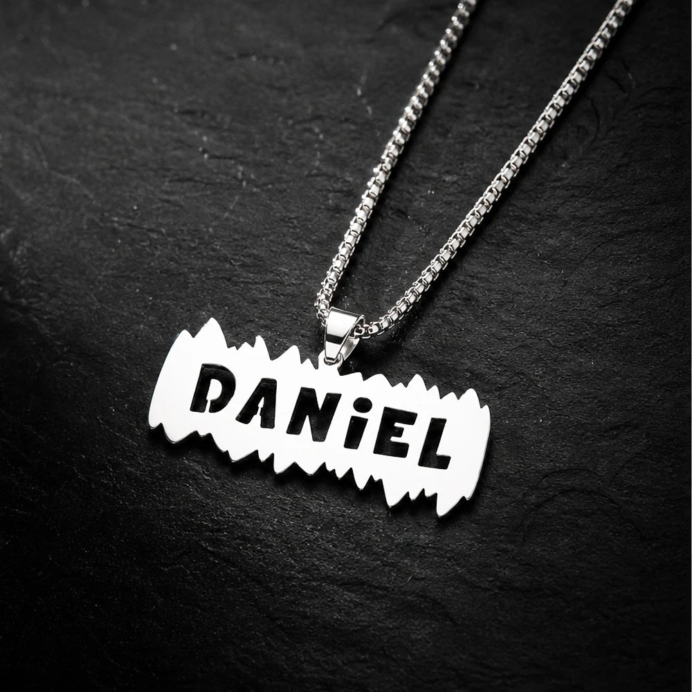 Personalised Stainless Steel Nameplate Necklace | Hip-Hop Jewellery for Boys | Birthday Gift!