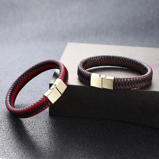 🧲 New Genuine Leather Bracelet for Boys – Handmade Woven Wrap Bracelet with Magnetic Clasp | Stylish Youth Jewelry & Accessories