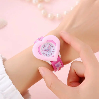 3D Heart-Shaped Quartz Watch for Girls | Kids Learning Time Wristwatch!