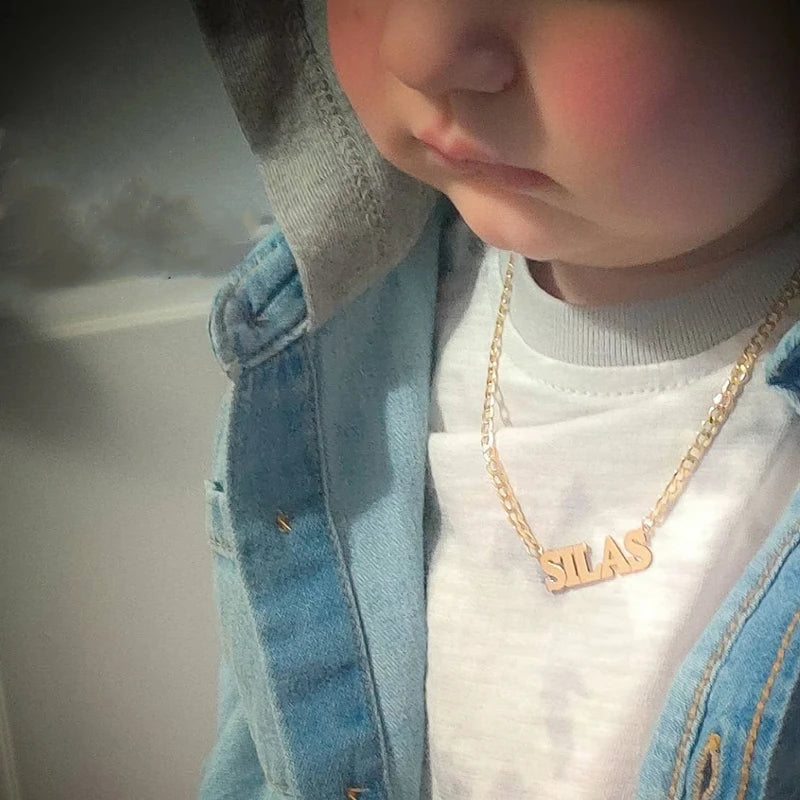 Children's Custom Name Necklace with 4MM Cuban Chain | Personalized Nameplate Pendant for Boys & Girls Birthday Gift.