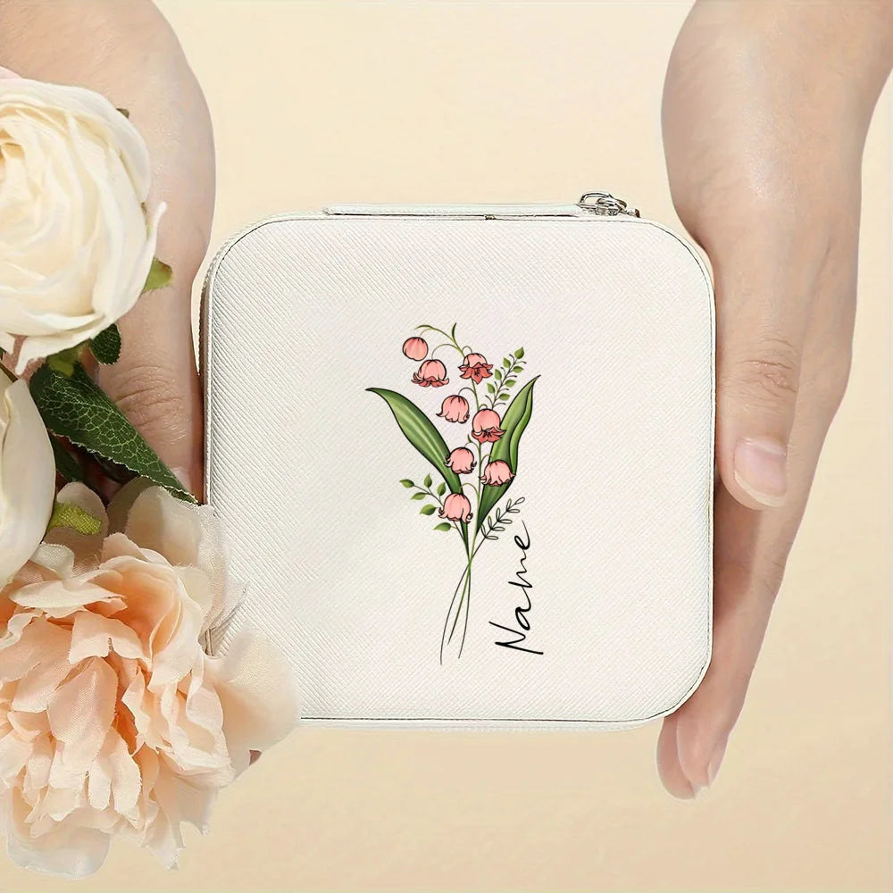 Personalised Birth Flower Jewellery Box with Name | Travel Jewellery Organiser | Birthday Gift for Girls & Women!