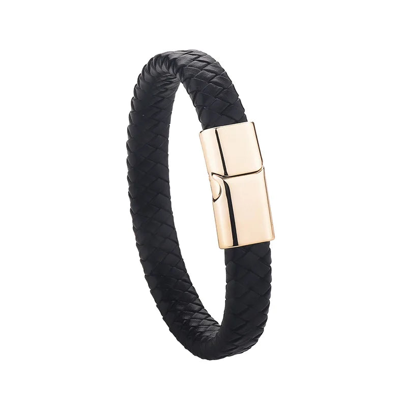Boys Braided Black Leather Bracelet – Stylish Magnetic Metal Clasp Wristband | Cool Fashion Jewellery for Kids & Teens!