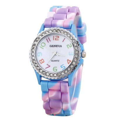 Girls’ Camouflage Bling Quartz Watch| Cool Casual Silicone Wristwatch for Teens & Kids